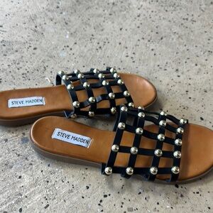 Steve Madden Black and Gold Studded Sandals